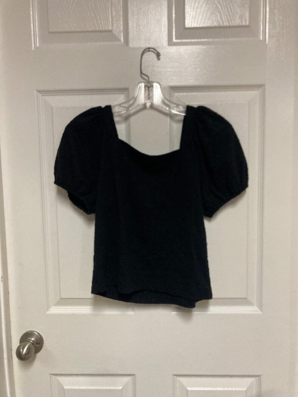 LOFT Black Square Neck Puff Sleeve Top size small Women's